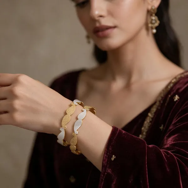 Gold_Alloy_Textured_Leaf_Motif_Bangle_Set_For_Women