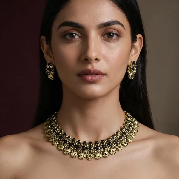 Antique_Gold_Alloy_Black_Accent_Statement_Necklace_Set_For_Women