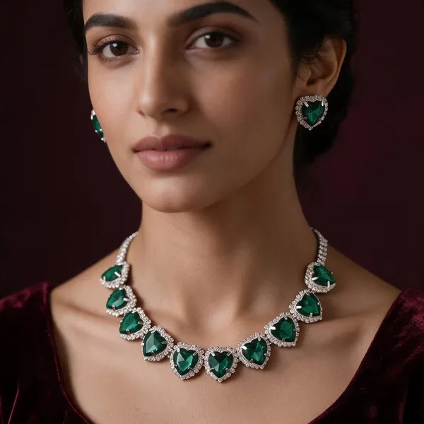 Green_Silver_Alloy_Heart_Stone_Necklace_Set_For_Women