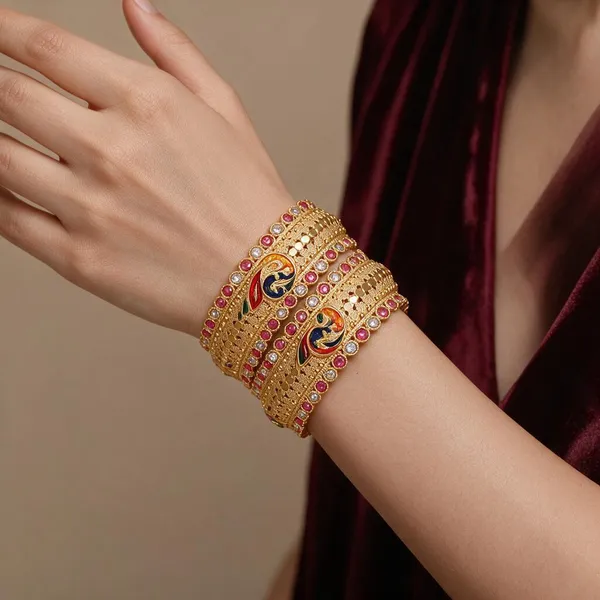 Gold_Alloy_Peacock_Multicolor_Stone_Studded_Bangle_For_Women