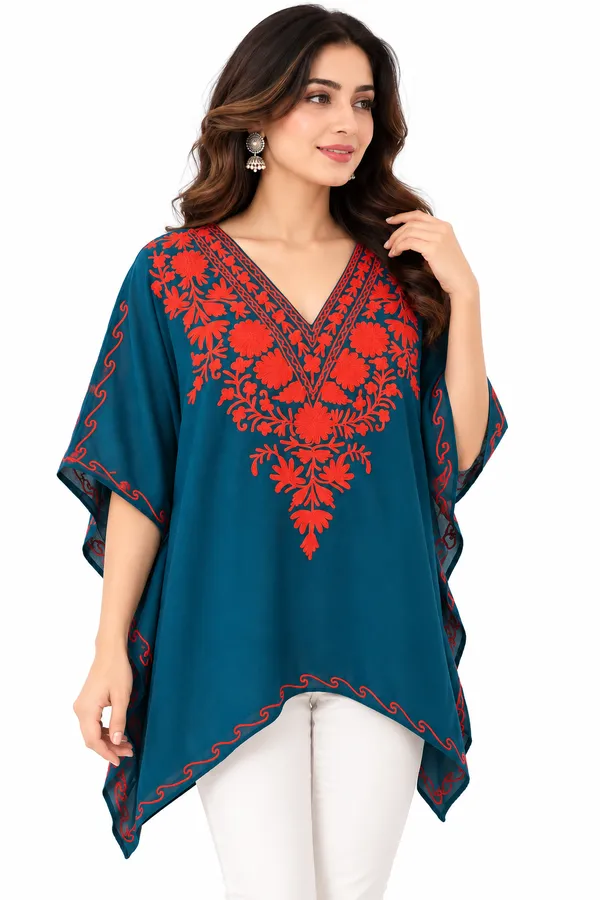 Teal_Floral_Kaftan_Top_for_Women