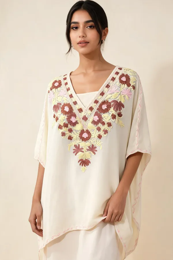 Cream_Floral_Embroidered_Relaxed_Fit_Kaftan_For_Women