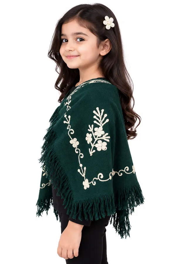 Green_Embroidered_Fringed_Poncho_for_Girls