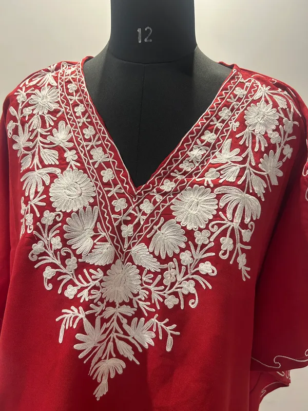Red_Embroidered_Loose_Fit_Kaftan_for_Women
