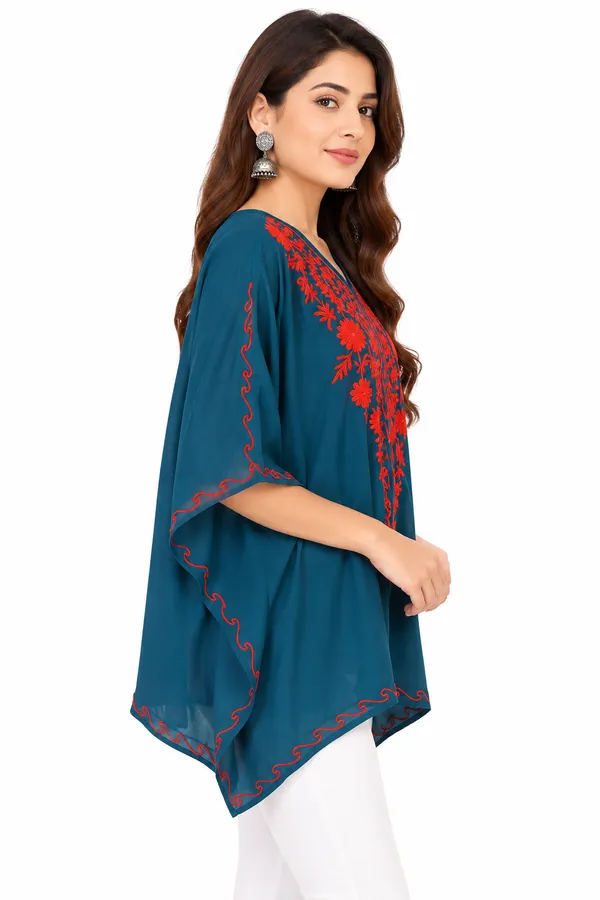 Teal_Floral_Kaftan_Top_for_Women