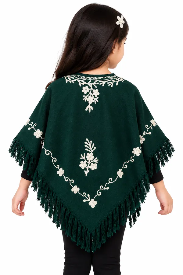 Green_Embroidered_Fringed_Poncho_for_Girls