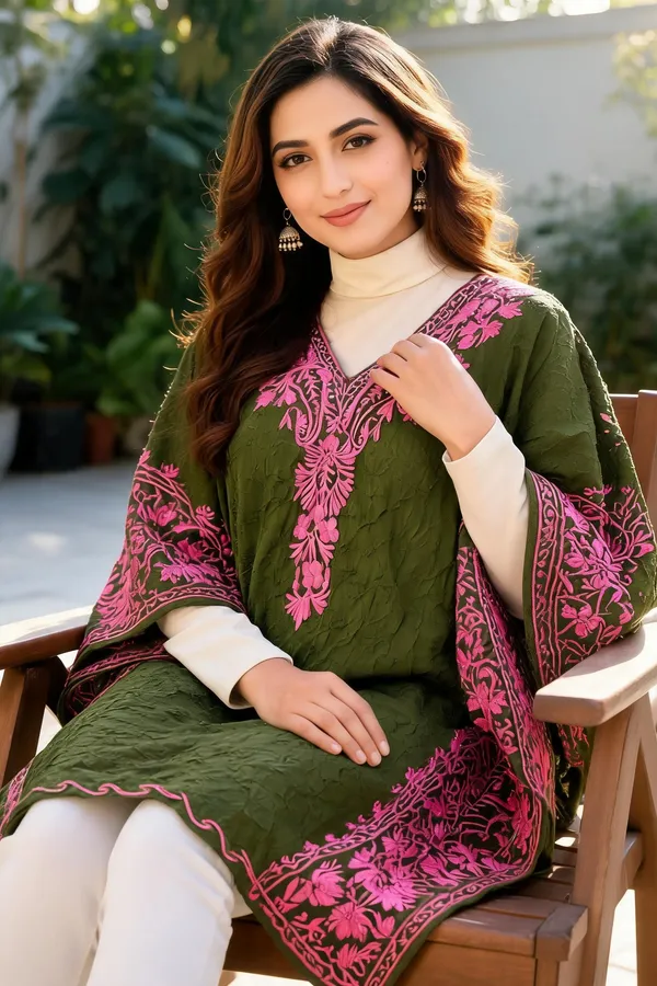 Navy_&_Olive_Green_Relaxed_Floral_Kaftan_Set_For_Women