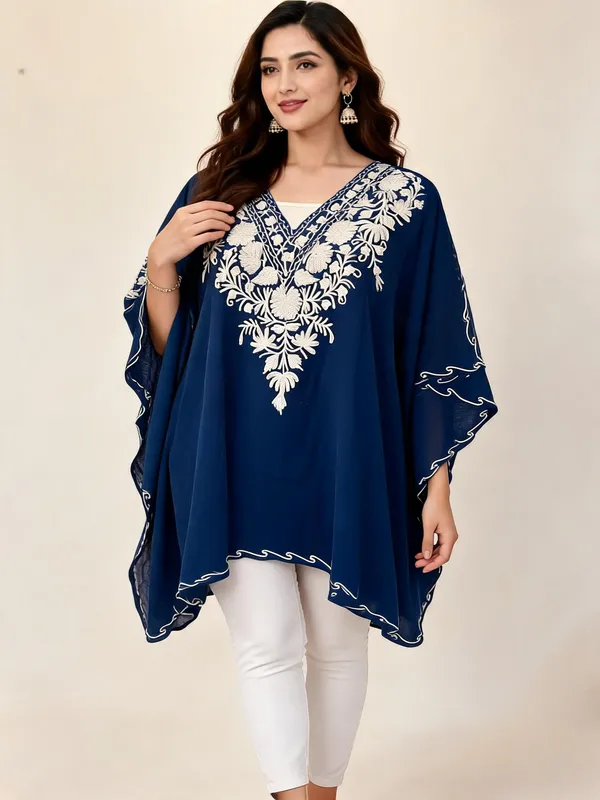 Navy_&_Olive_Green_Relaxed_Floral_Kaftan_Set_For_Women