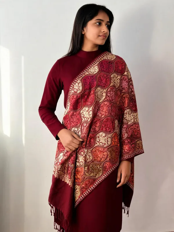 Maroon_Ornate_Floral_Patterned_Shawl_For_Women
