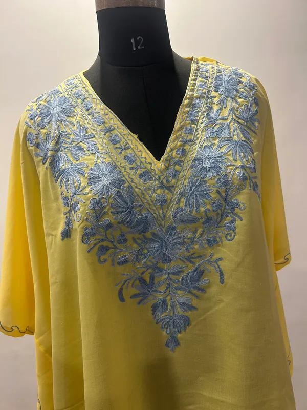 Yellow_Embroidered_V-Neck_Kaftan_For_Women