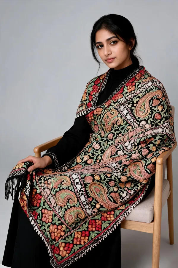 Black_Multicolour_Floral_Embroidered_Traditional_Shawl_For_Women
