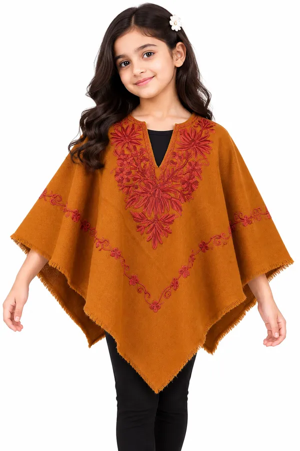 Orange_Woven_Embroidered_Poncho_for_Girls