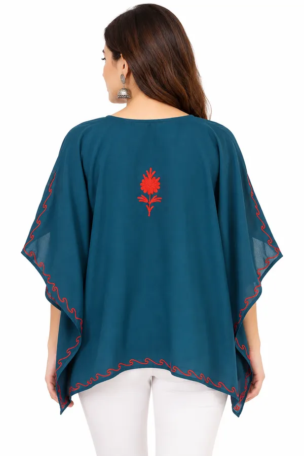 Teal_Floral_Kaftan_Top_for_Women