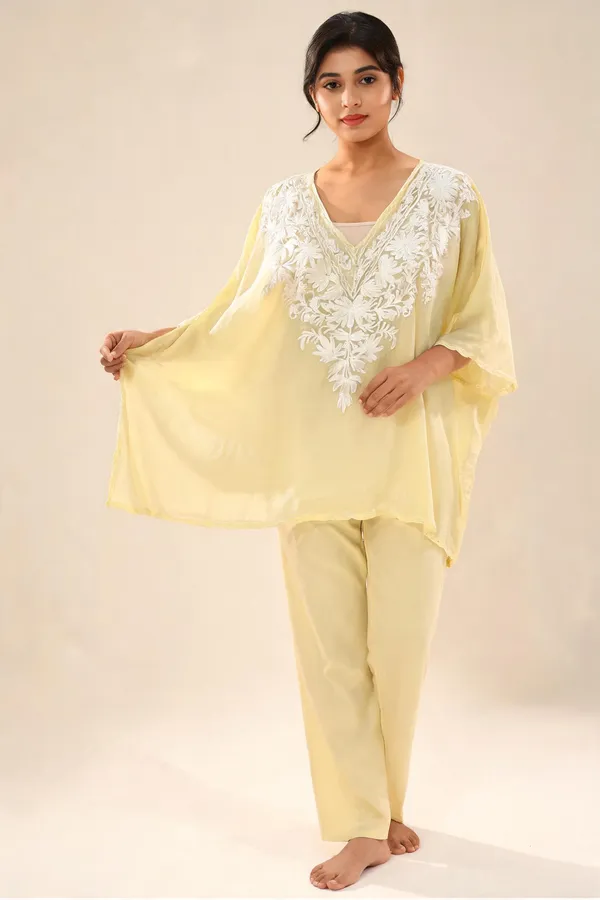 Yellow_Sheer_Floral_Embroidered_Relaxed_Kaftan_For_Women