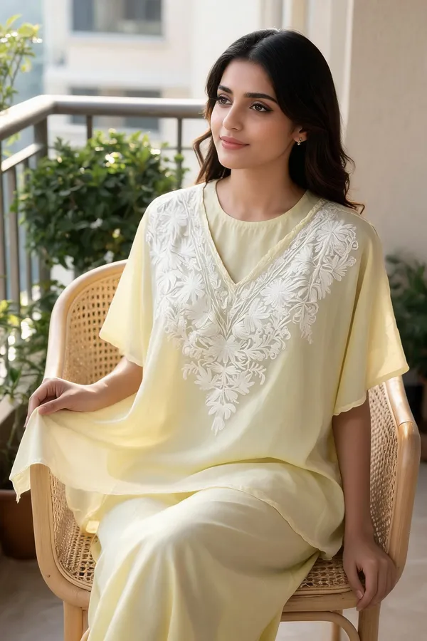 Yellow_Sheer_Floral_Embroidered_Relaxed_Kaftan_For_Women