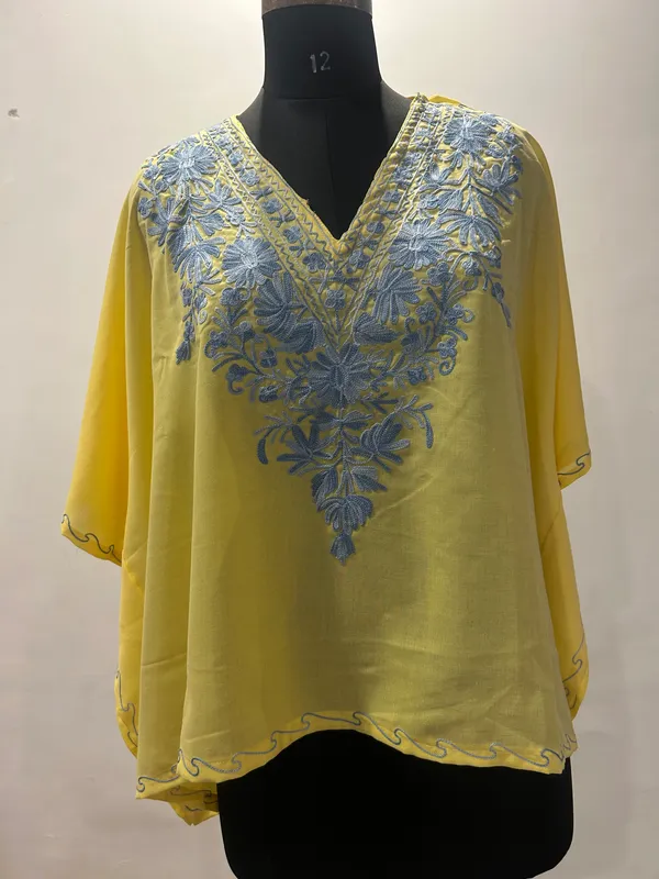 Yellow_Embroidered_V-Neck_Kaftan_For_Women