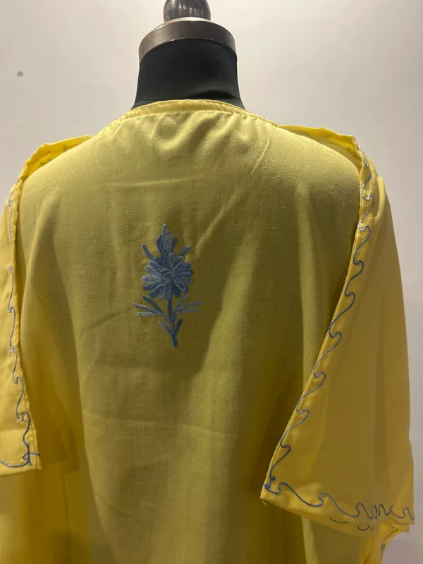 Yellow_Embroidered_V-Neck_Kaftan_For_Women