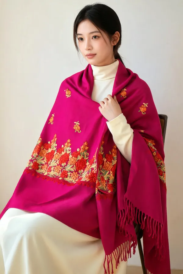 Magenta_Floral_Embroidered_Fringed_Shawl_For_Women