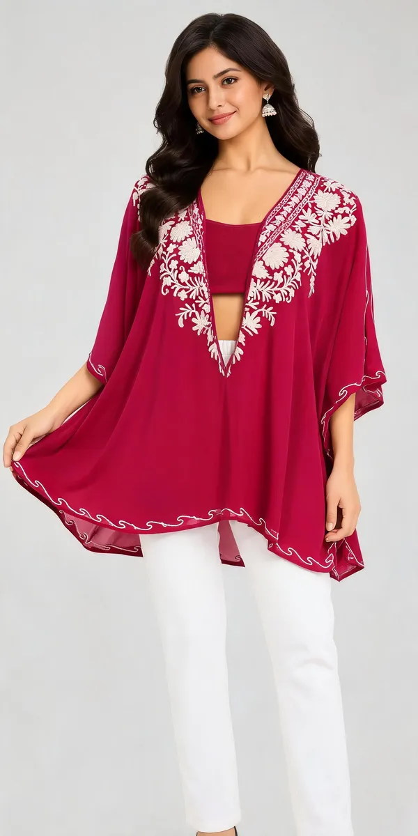 Magenta_Floral_Embroidered_Flared_Kaftan_For_Women