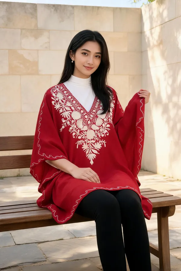 Red_Floral_Embroidered_Loose_Fit_Kaftan_For_Women