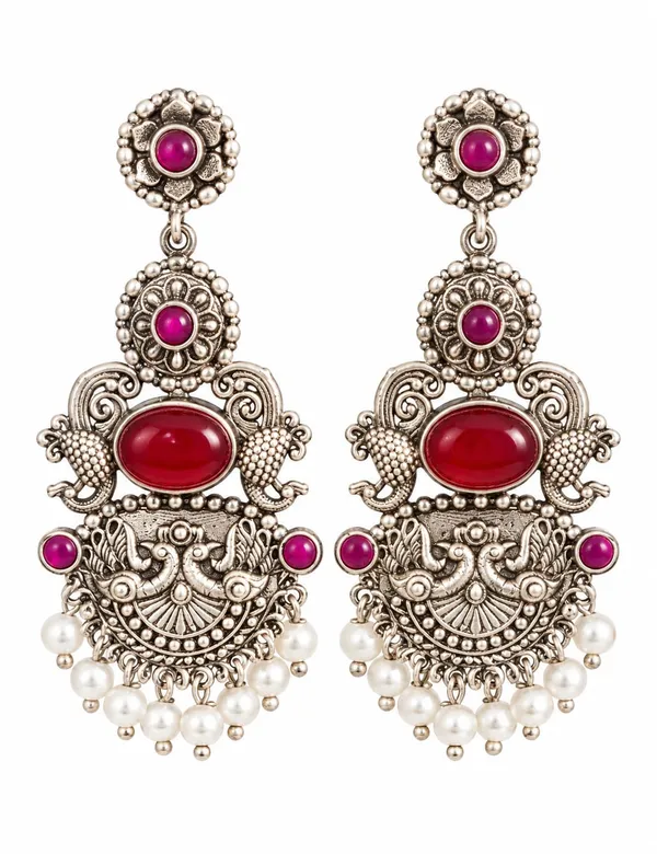 Silver_Tone_Red_Stone_Floral_Drop_Jhumka_Earrings_For_Women