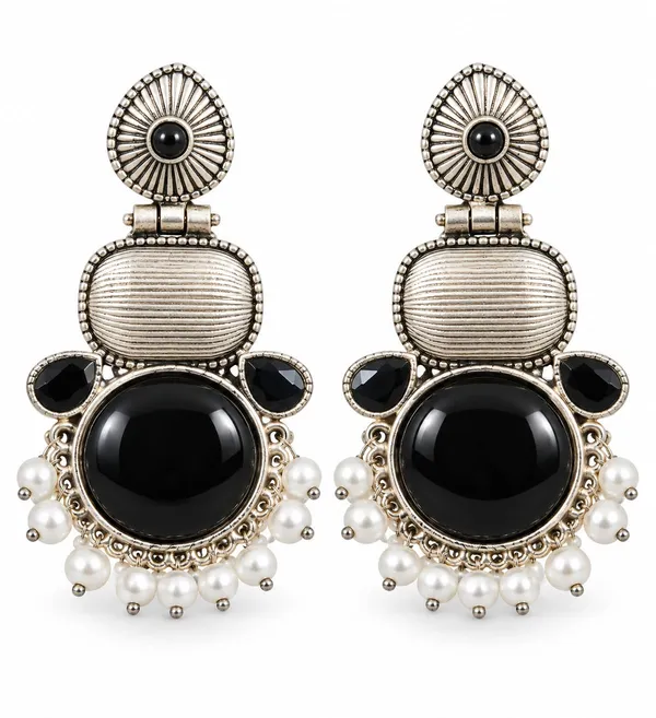 Oxidized_Silver_Black_Stone_Statement_Drop_Earrings_For_Women