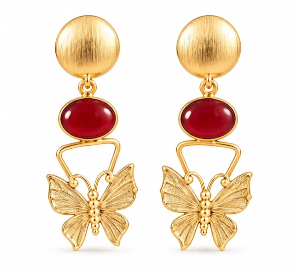 Gold_Red_Stone_Butterfly_Motif_Drop_Earrings_For_Women