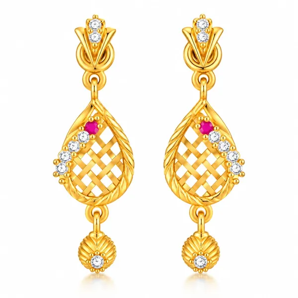 Gold_Tone_Crystal_Pink_Stone_Teardrop_Drop_Earrings_For_Women