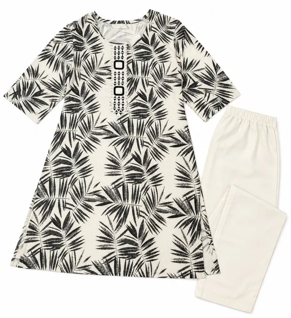 White_Leaf_Printed_Straight_Co_Ord_Set_For_Women