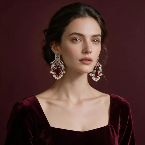 Silver_Red_Stone_Chandelier_Drop_Earrings_For_Women