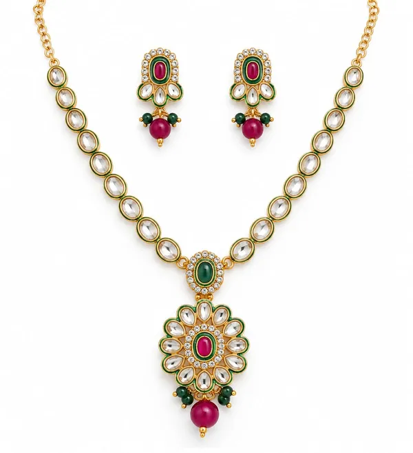 Gold_Tone_Kundan_Stone_Necklace_And_Earrings_Set_For_Women