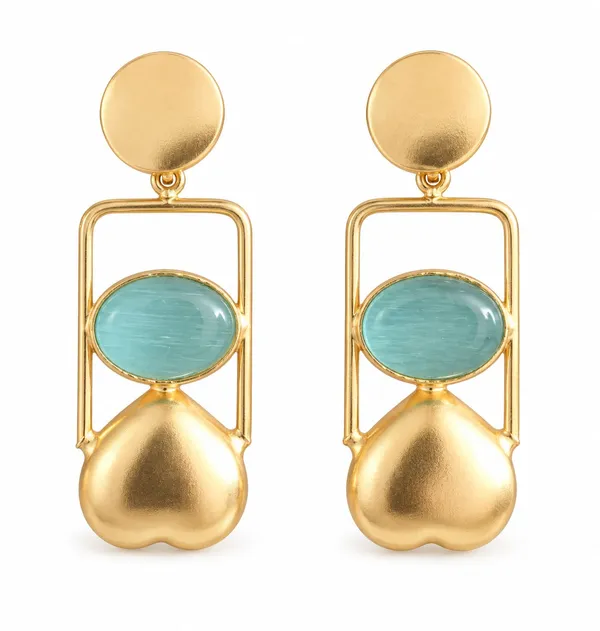 Gold_Tone_Aqua_Oval_Stone_Geometric_Drop_Earrings_For_Women