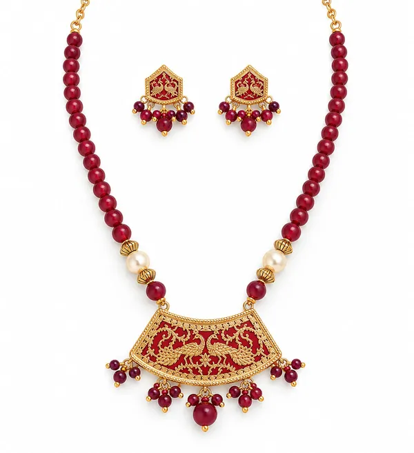 Red_Gold_Tone_Beaded_Traditional_Necklace_Earring_Set_For_Women