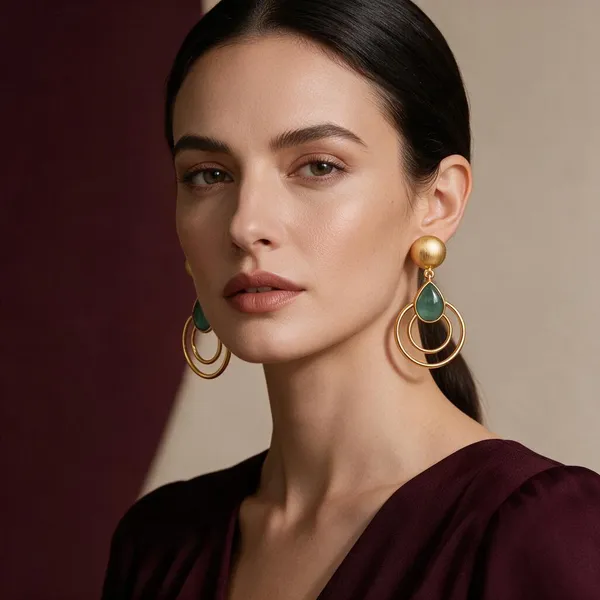 Gold-Tone_Green_Teardrop_Hoop_Drop_Earrings_For_Women