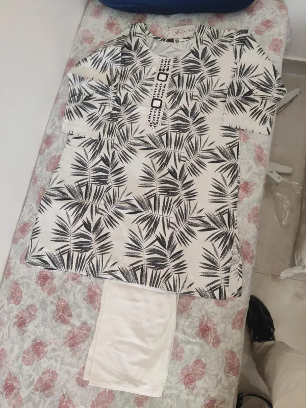 White_Leaf_Printed_Straight_Co_Ord_Set_For_Women