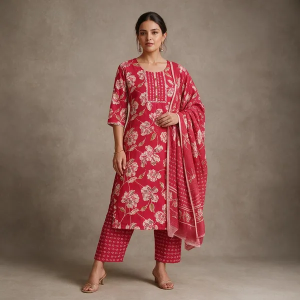 Red_Floral_Printed_Straight_Kurta_Set_With_Dupatta_For_Women