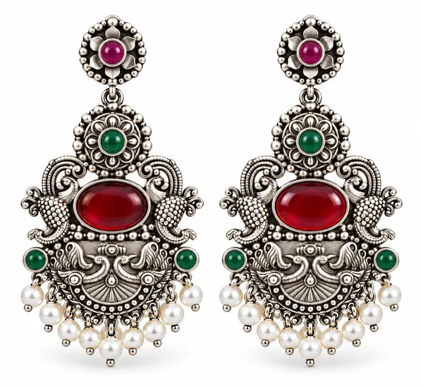 Silver_Oxidized_Multicolor_Stone_Jhumka_Earrings_For_Women