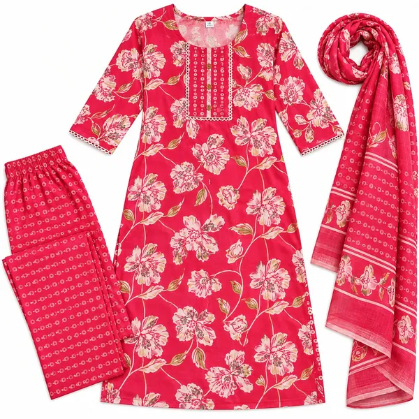 Red_Floral_Printed_Straight_Kurta_Set_With_Dupatta_For_Women