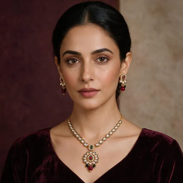 Gold_Tone_Kundan_Multicolor_Stone_Necklace_Earring_Set_For_Women