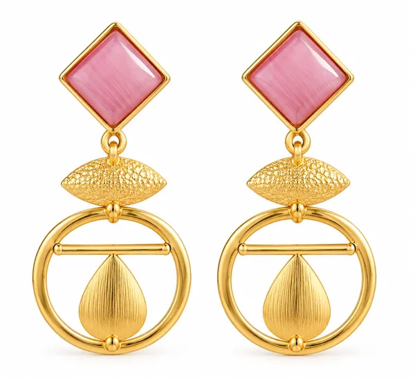 Gold_Pink_Stone_Geometric_Drop_Earrings_For_Women