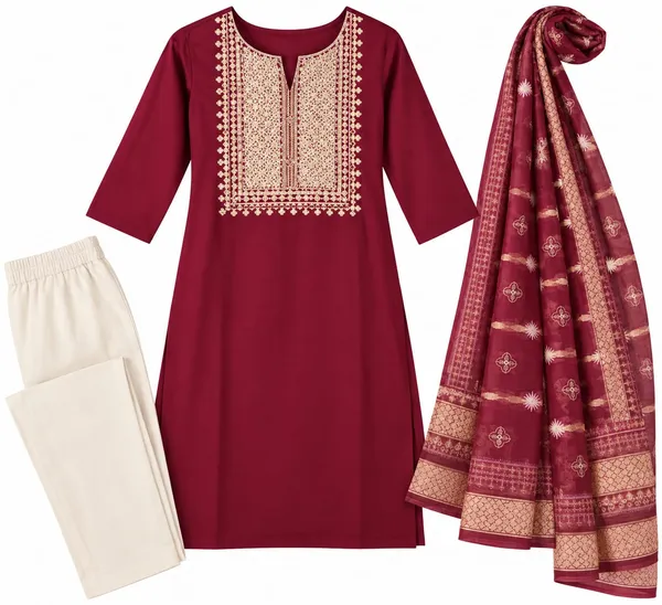Maroon_Embroidered_Straight_Kurta_Set_For_Women