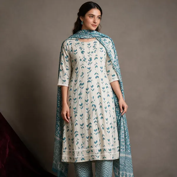 Cream_Printed_Anarkali_Kurta_Pant_With_Dupatta_For_Women
