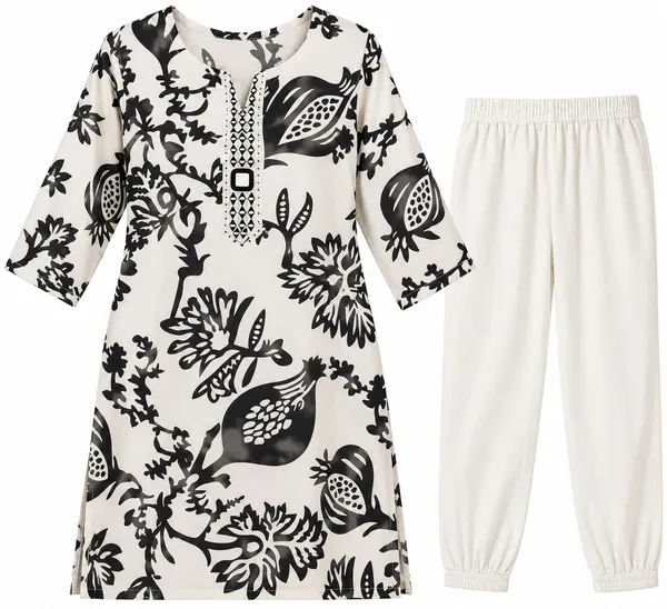 White_Floral_Printed_Straight_Kurta_Set_With_Pants_For_Women
