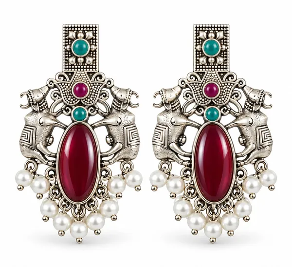 Silver_Red_Stone_Chandelier_Drop_Earrings_For_Women