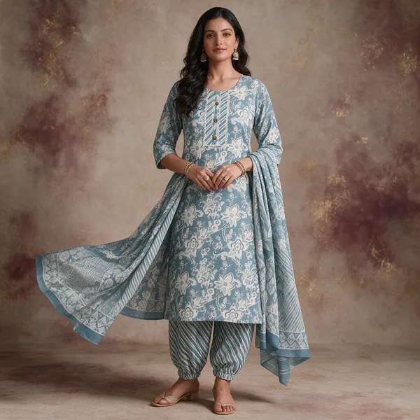 Blue_Floral_Printed_Straight_Kurta_Set_For_Women