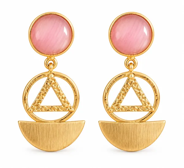 Gold_Pink_Accent_Geometric_Triangle_Drop_Earrings_For_Women