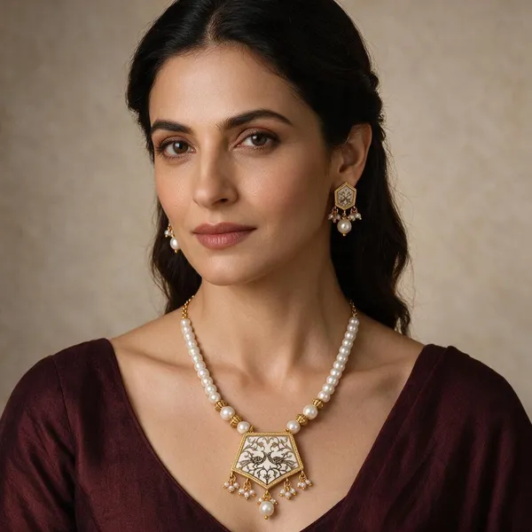 Gold_Tone_Pearl_Peacock_Necklace_And_Earrings_Set_For_Women