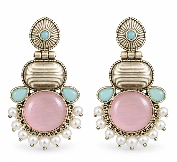 Gold_Pink_Turquoise_Stone_Pearl_Drop_Earrings_For_Women