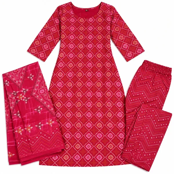 Red_Geometric_Printed_Straight_Kurta_Set_For_Women