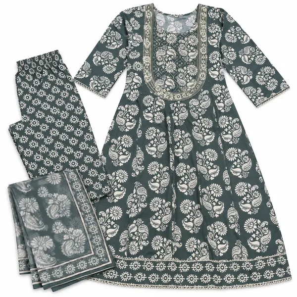 Green_Floral_Printed_Straight_Kurta_Pant_Dupatta_Set_For_Women